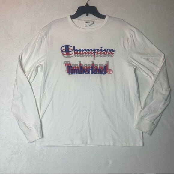 Champion X Timberland White Long Sleeve Graphic Shirt Size Large - Picture 1 of 12
